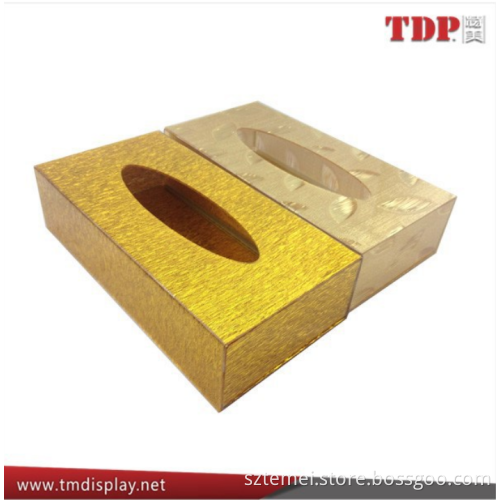 custom design decorative tissue box hotel supplies tissue Acrylic Plastic Golden Napkin Box golden tissue box for Hotel